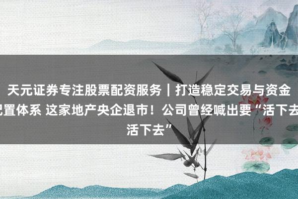 天元证券专注股票配资服务｜打造稳定交易与资金配置体系 这家地产央企退市！公司曾经喊出要“活下去”